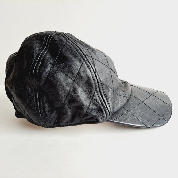 Chanel Black Quilted Lambskin Leather Cap Hat Size Small - Picture 3 of 14